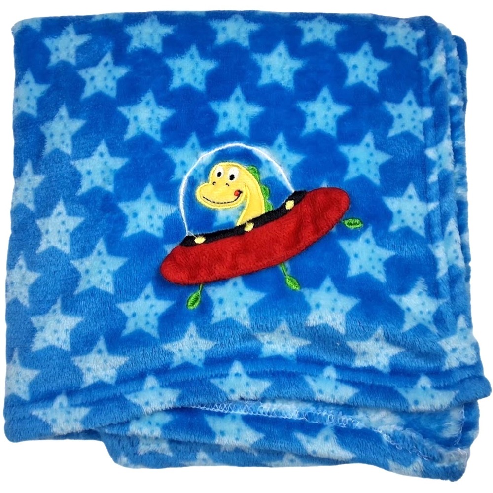 Le Bebe Favorite Blue Spaceship Stars Dinosaur Saucer Blanket Fleece Lovey